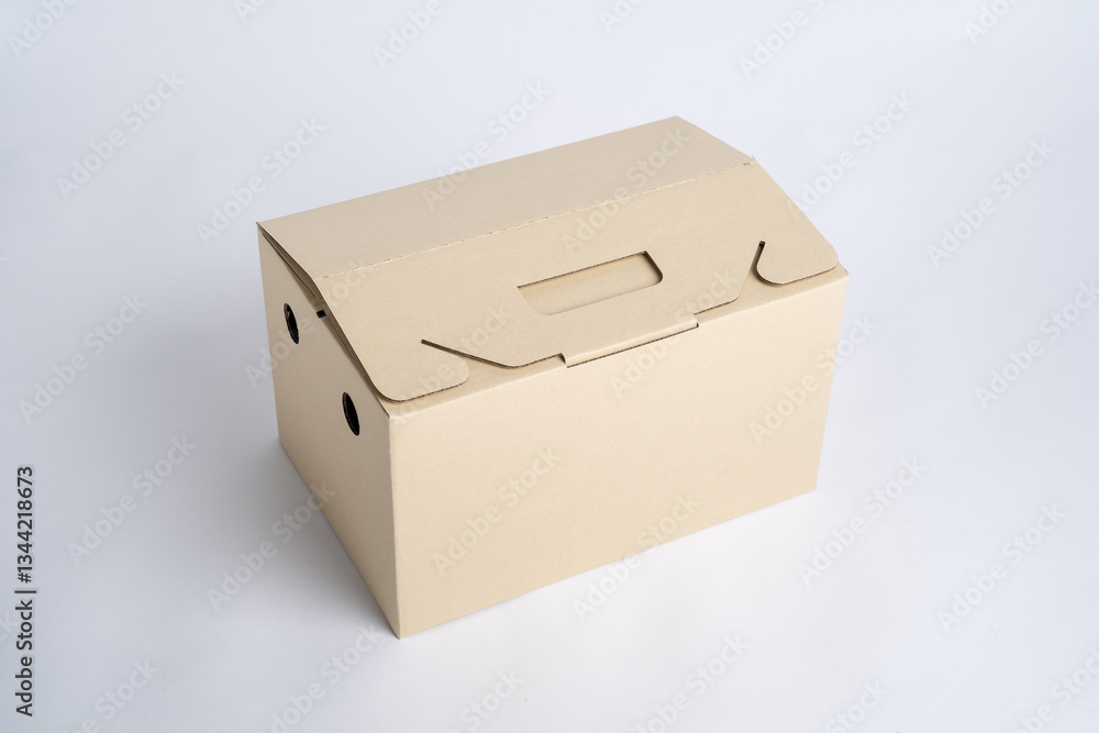 Fototapeta premium cardboard box isolated on white, handle box