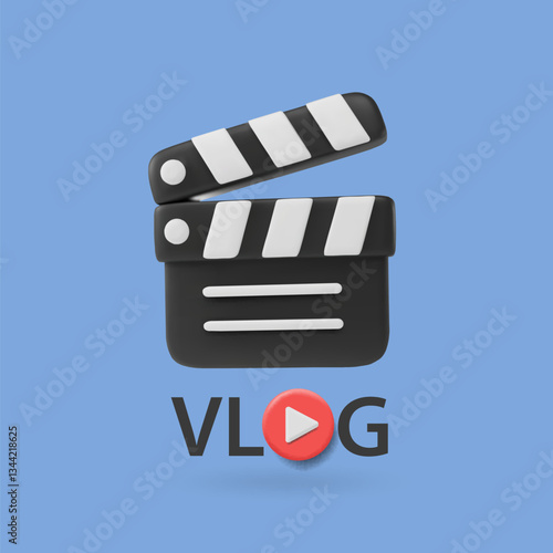 Video blog. Video content creation icon. Making content concept, blogging. Film making. Online streaming. Film clapper Vector 3d