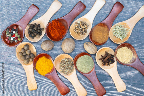 spice mix in wooden spoons