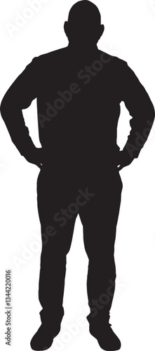 vector; silhouette of front view of a man standing arms akimbo