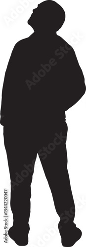 vector; silhouette of back view of a man standing and looking up