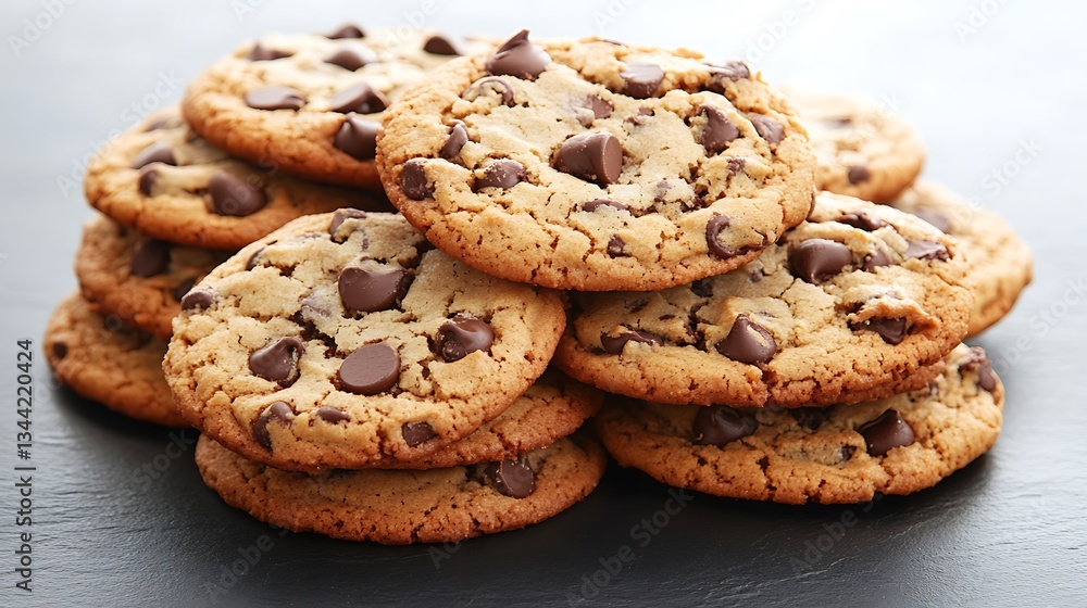 Stack of Chocolate Chip Cookies on a black surface Stack of Chocolate Chip Cookies on a black surface