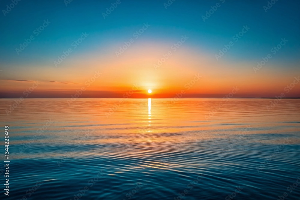 Fototapeta premium Minimalist Sunset Ocean: Serene Coastal Horizon at Golden Hour