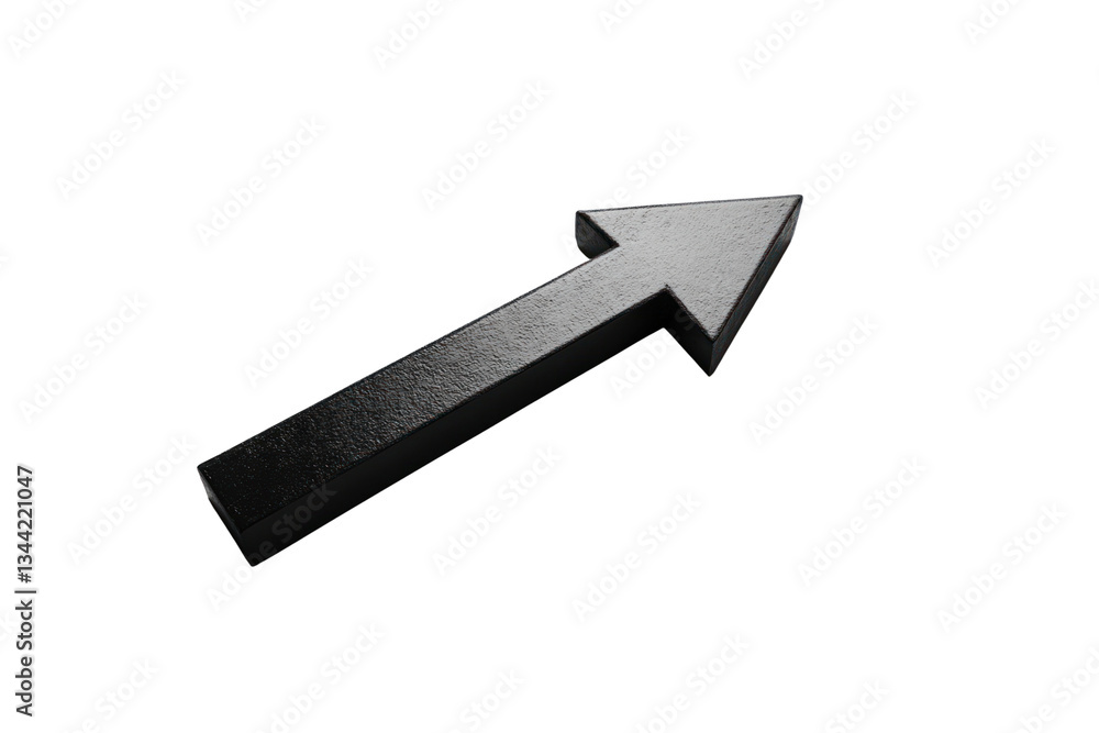 Fototapeta premium A single black arrow placed horizontally on a white backdrop, with its tail fading into the background for a subtle effect