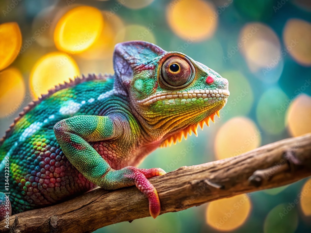 Fototapeta premium Minimalist Veiled Chameleon on Branch - Stock Photo