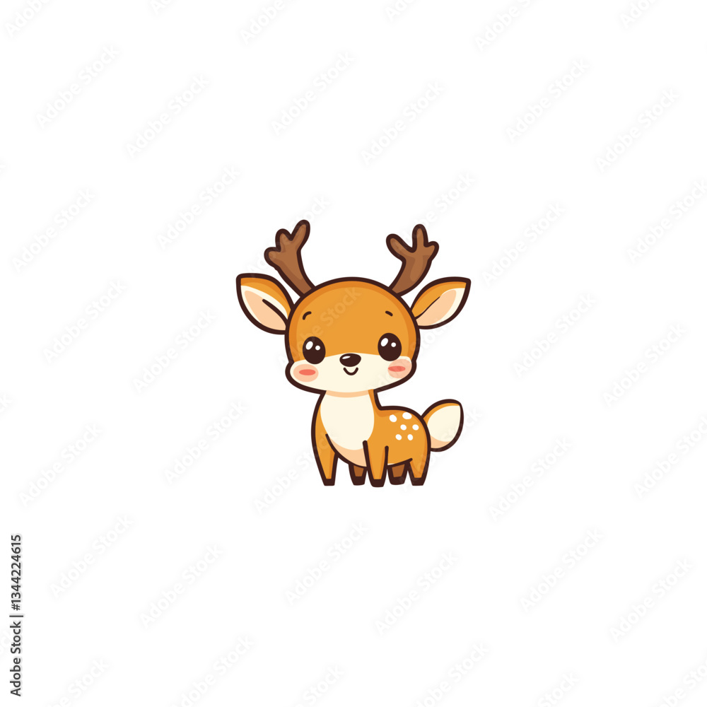 Fototapeta premium Vector Illustration of a Cute Cartoon Deer with Antlers and Light Brown Body
