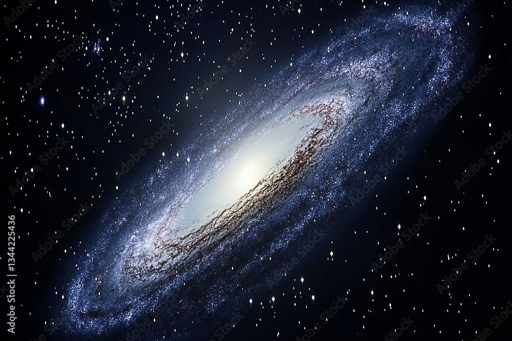 Fototapeta premium Stunning spiral galaxy illuminated against a starry night sky, showcasing cosmic beauty and depth