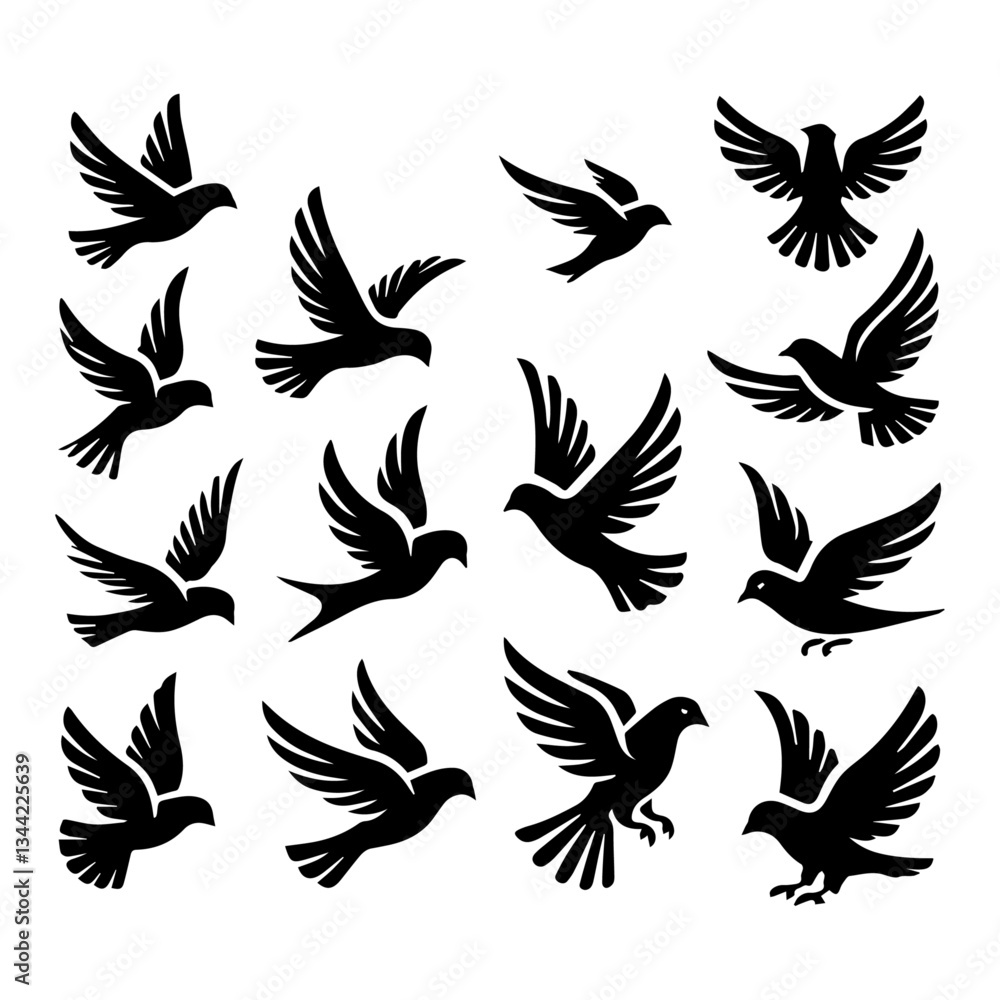 silhouettes of flying birds in different poses, vector illustration silhouettes of flying birds in different poses, vector illustration