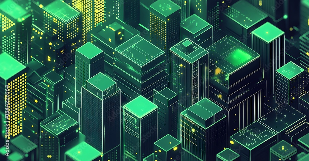 Abstract background with 3D cubes in shades of green Abstract background with 3D cubes in shades of green