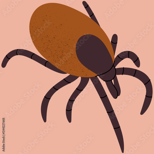 Encephalitis tick biting human skin causing lyme disease. Wild or domestic tick, skin parasites. House dust mite allergy.Healthcare illustration.
