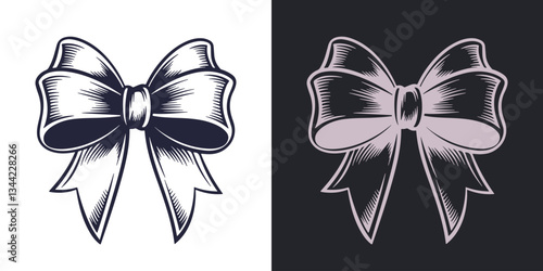 Bow silhouettes. Drawing art in engraving style. Vector illustration.