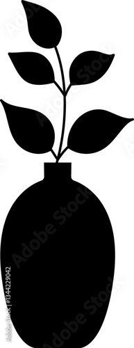 leaves in vase silhouette flat vector illustration.
Plant in Abstract modern pottery silhouette.
Nordic style vase with leaves silhouette isolated.
Good for greeting card,poster, craft and DIY.
