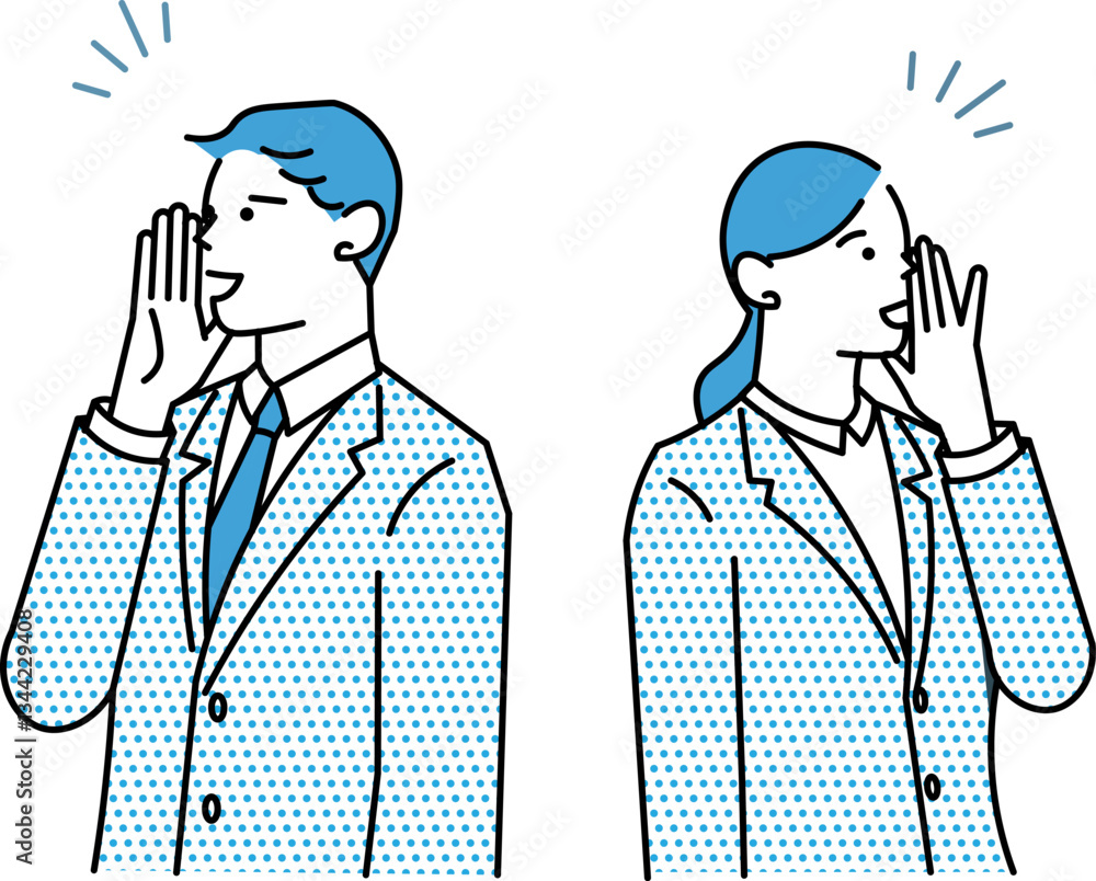 Business person calling out - man and woman - upper body clipboard vector illustration-呼びかけるビジネスパーソンー男女ー上半身ークリップボードーベクターイラスト素材 Business person calling out - man and woman - upper body clipboard vector illustration-呼びかけるビジネスパーソンー男女ー上半身ークリップボードーベクターイラスト素材