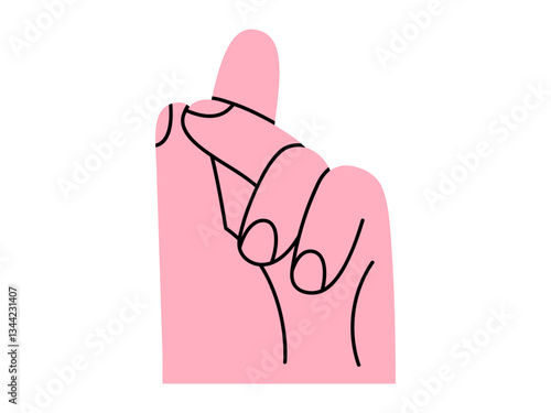 Hand drawn cute cartoon illustration finger snap hand gesture. Flat vector click arm sign doodle. Good idea sticker. Easy flick symbol. Success solution icon. Attracting attention sound. Isolated.