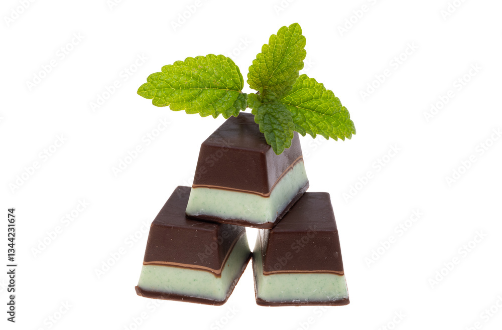 chocolate candies with mint filling isolated