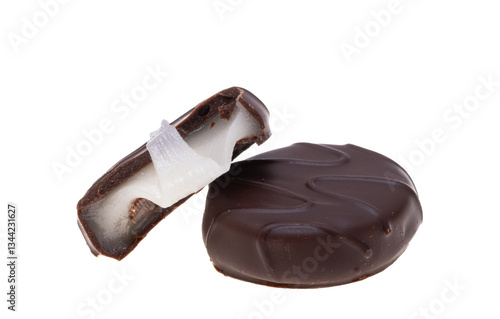 chocolate candies with mint filling isolated