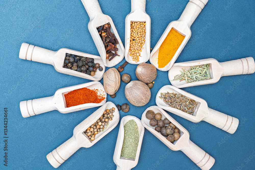 spice mix in wooden spoons