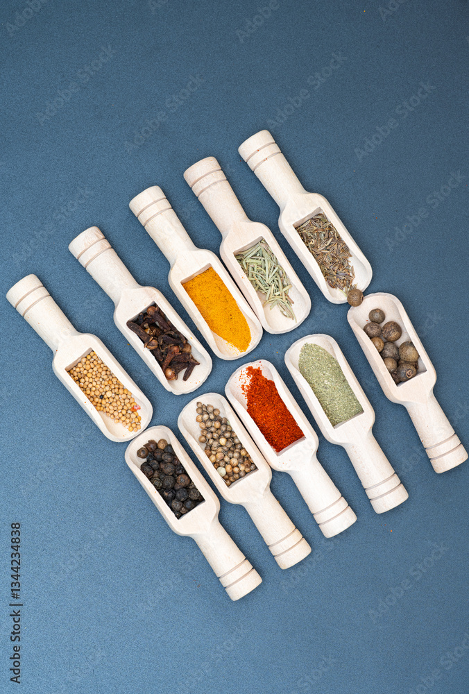 spice mix in wooden spoons