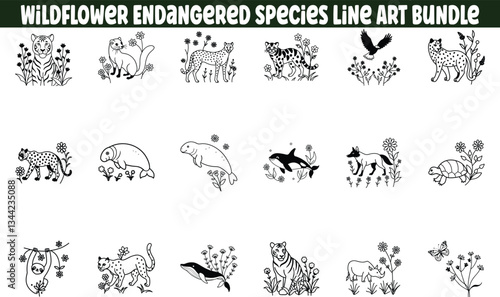 Endangered Species Wildflower Line Art Bundle Digital Download