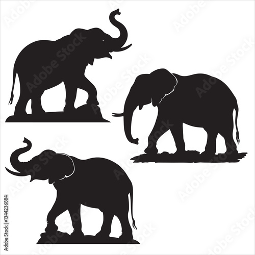 set vector various elephant, elephants and tress, Elephant family silhouette, African landscape scene with elephant, elephant in the forest