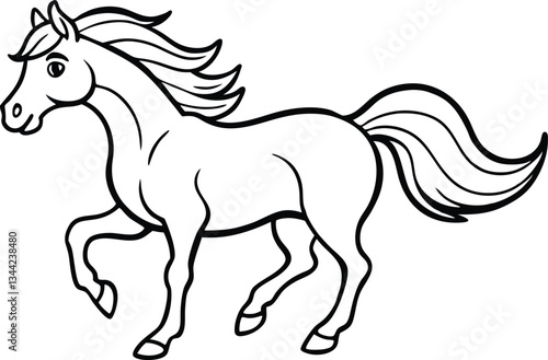 coloring page line art vector illustration of a horse on white background.