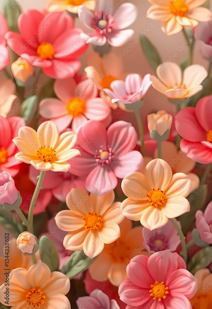 Fototapeta premium Colorful Floral Arrangement: Vibrant Petals & Botanical Beauty Under Natural Light