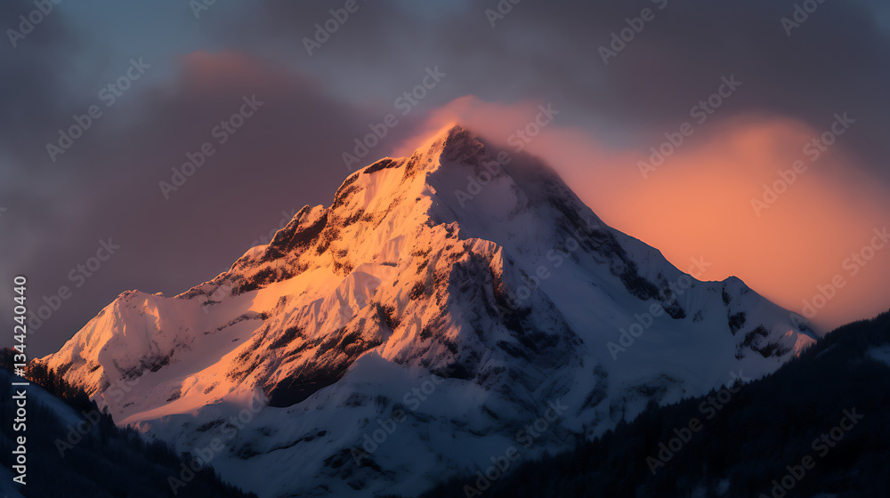Majestic Snow-Capped Mountains Under a Full Moon with Starry Sky Majestic Snow-Capped Mountains Under a Full Moon with Starry Sky