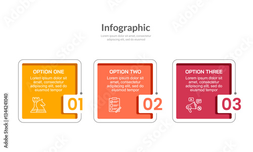 Business infographic square with number design template. 3 Steps to success. Business presentation, Report, Data, System and Marketing. Vector illustration.