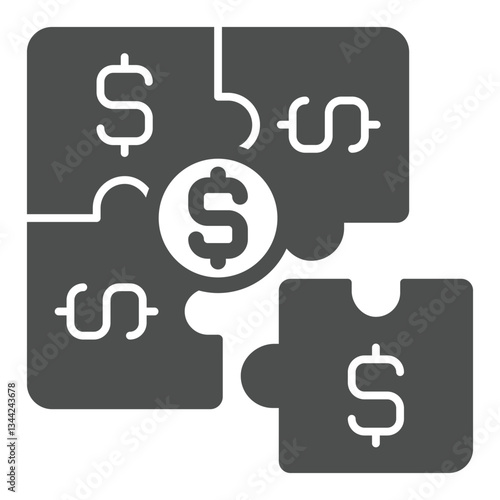 Puzzle with dollar piece solid icon, money troublei concept. Vector graphics. Logic game bar sign on white background, glyph style icon for mobile or web design.