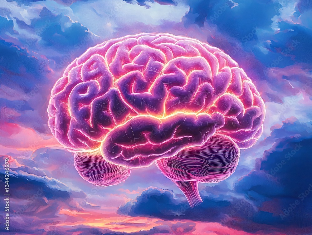 Fototapeta premium Illuminated Brain in a Dreamlike Sky