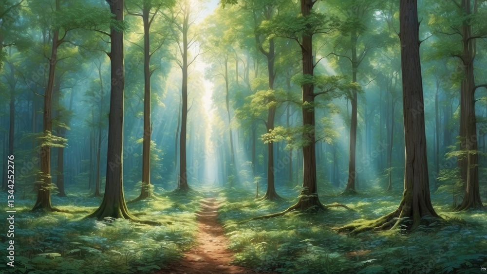 Fototapeta premium Full panoramic view of a dense forest canopy.