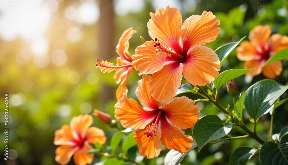 Hibiscus flowers blooming in sunlight Hibiscus flowers blooming in sunlight