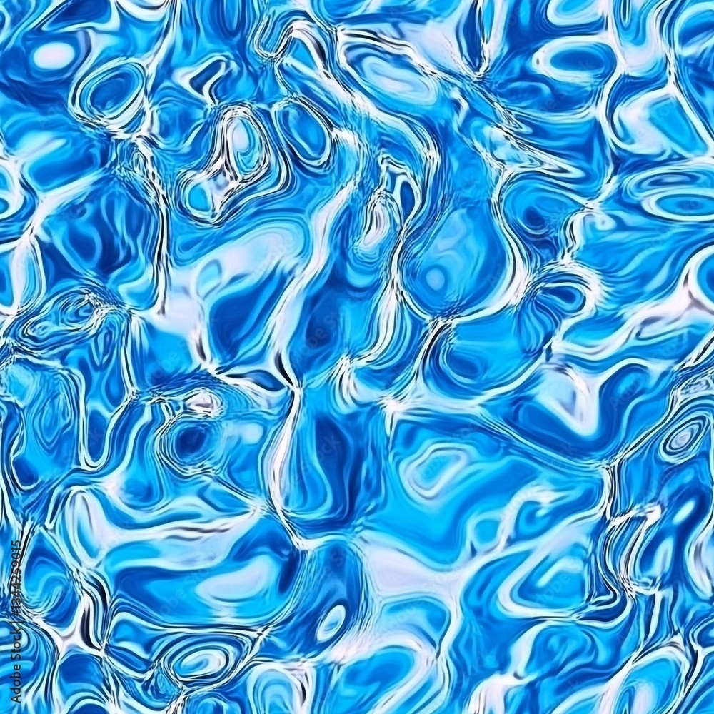 Fototapeta premium Water surface reflection with vibrant blue tones and dynamic seamless patterns in a clear pool setting during daytime