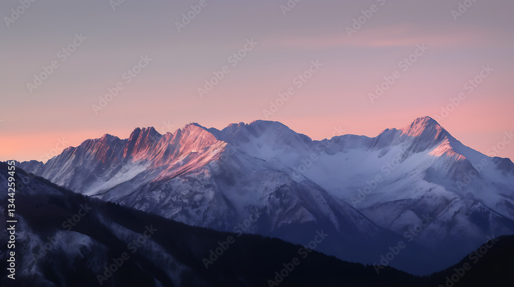 Majestic Snow-Capped Mountains Under a Full Moon with Starry Sky Majestic Snow-Capped Mountains Under a Full Moon with Starry Sky