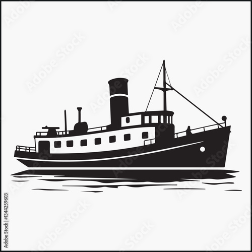 Tugboat Silhouette on Water 