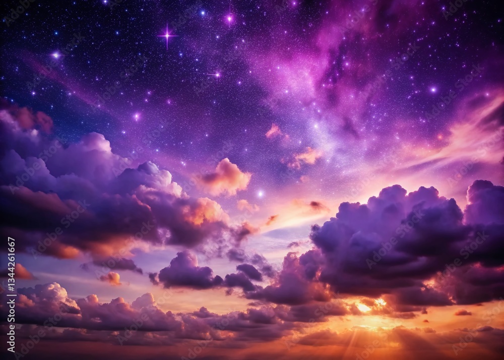 Naklejka premium Mystical Purple Night Sky: Starry Cloudscape Phone Wallpaper