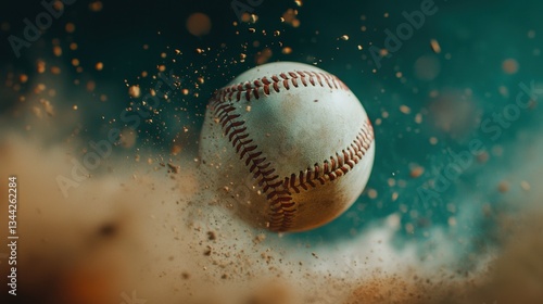 Dynamic Baseball in Motion with Dust Particles and Vibrant Colors Captured in Stunning Detail for Action Sports Enthusiasts and Media Projects
