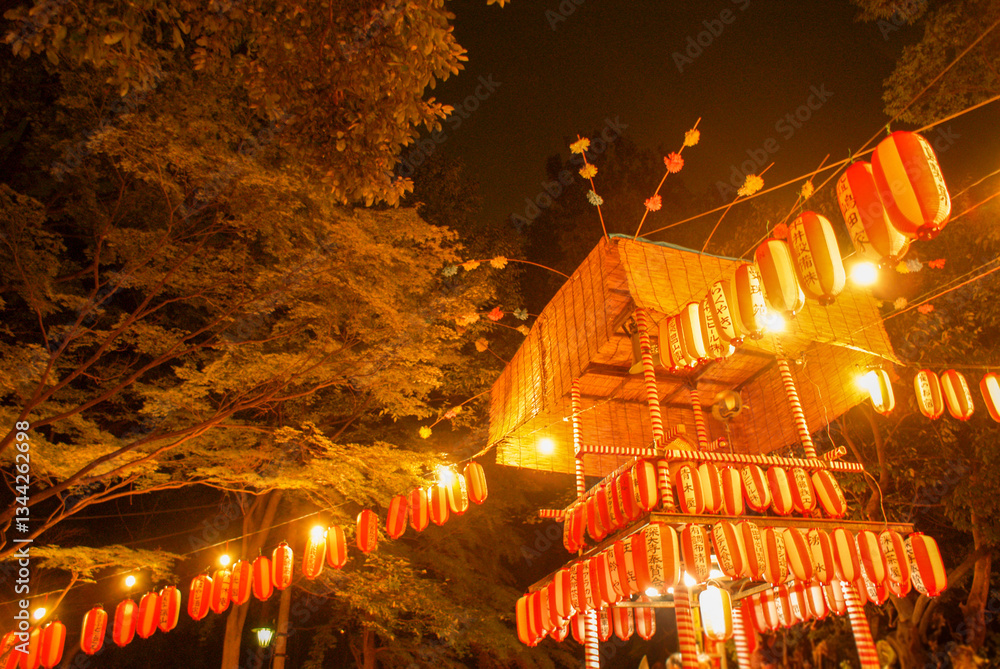 夜空に浮かぶ祭りの提灯