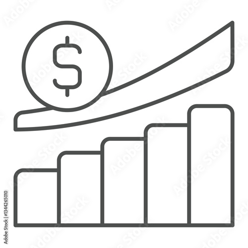 Trend to go down chart thin line icon, world sanction concept. Vector graphics. Dollar currency graph, market pressure sign on white background, outline style icon for mobile or web design.