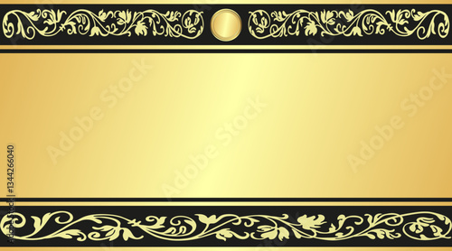 Vector image of golden card with vintage pattern on black background