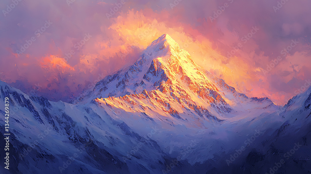 Majestic Snow-Capped Mountains Under a Full Moon with Starry Sky Majestic Snow-Capped Mountains Under a Full Moon with Starry Sky