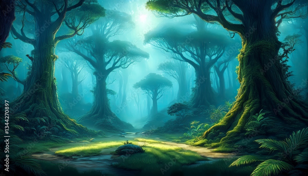 fairytale enchanted forest with big trees and great vegetation fairytale enchanted forest with big trees and great vegetation