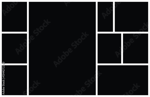 Creative grid photo collage mockup template. Abstract picture album for mood board and portfolio presentation. Wall gallery layout design for presentation, poster, web, banner, photo wall template.
