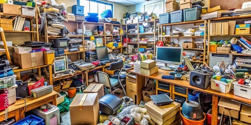 Wallpaper Mural Overstuffed Business Room: Electronics, Junk, and Hoarded Items - Stock Photo Torontodigital.ca