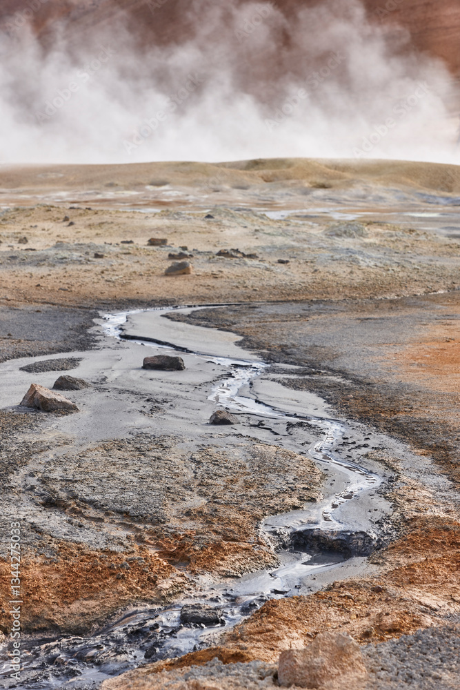 Active volcanic zone. Geothermical vents sulfur waters. Krafla. Iceland