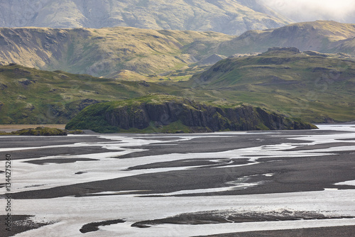 Obraz na płótnie Water and sand from glaciers landscape. Lonsvik. East fjords. Iceland w salonie