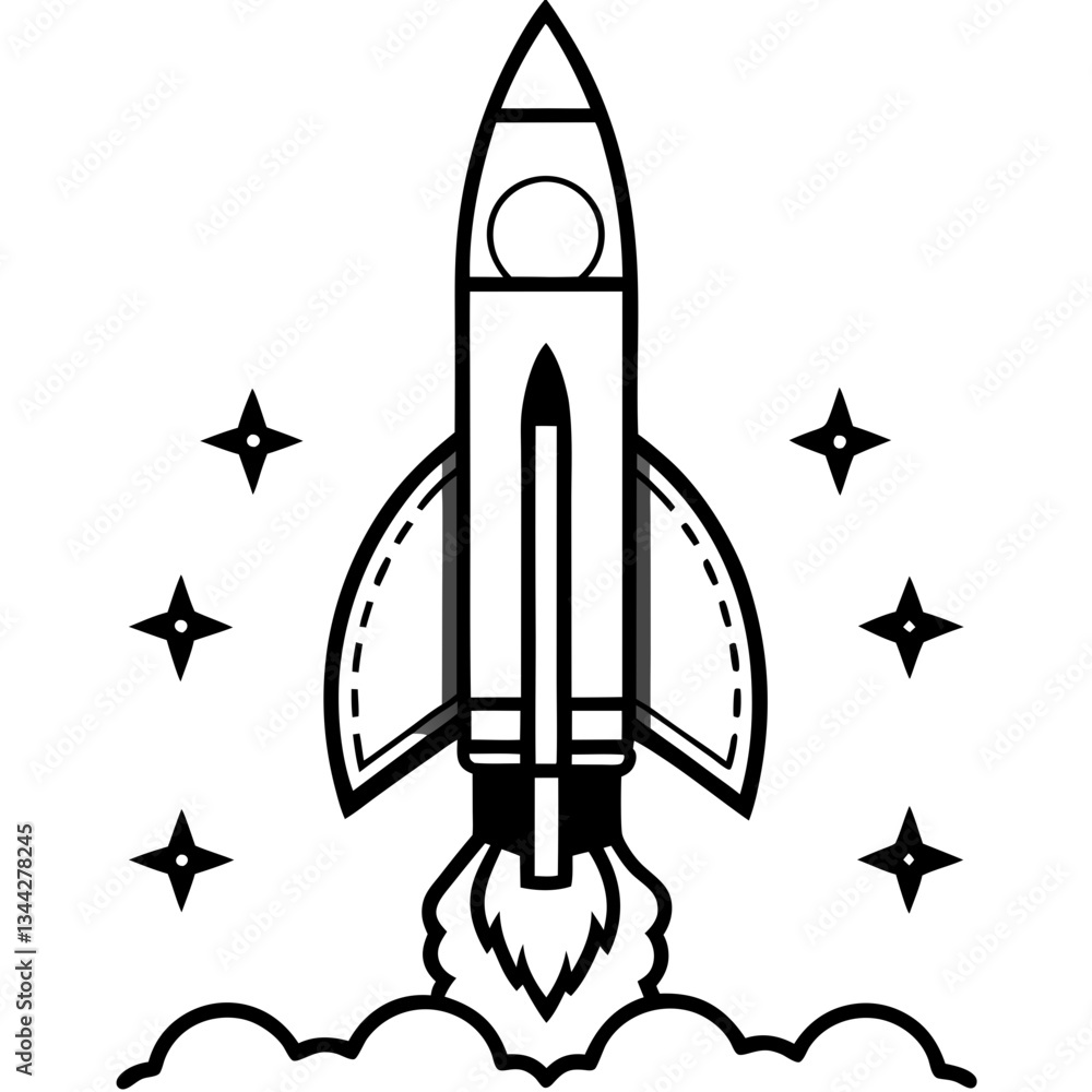Obraz premium Rocket Launch Line Art Vector Illustration