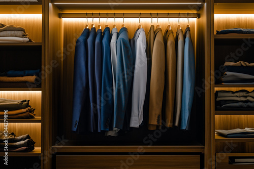 Interior design walk in closet with cabinet and wardrobe, Selective focus luxury design of dressing room.