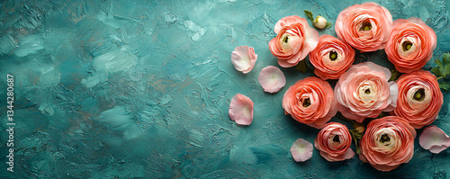 Ranunculus Floral Banner with Offcenter Layout and clean copy space