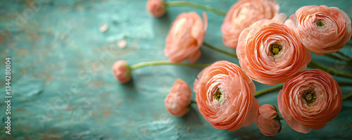 Ranunculus Floral Banner with Offcenter Layout and clean copy space